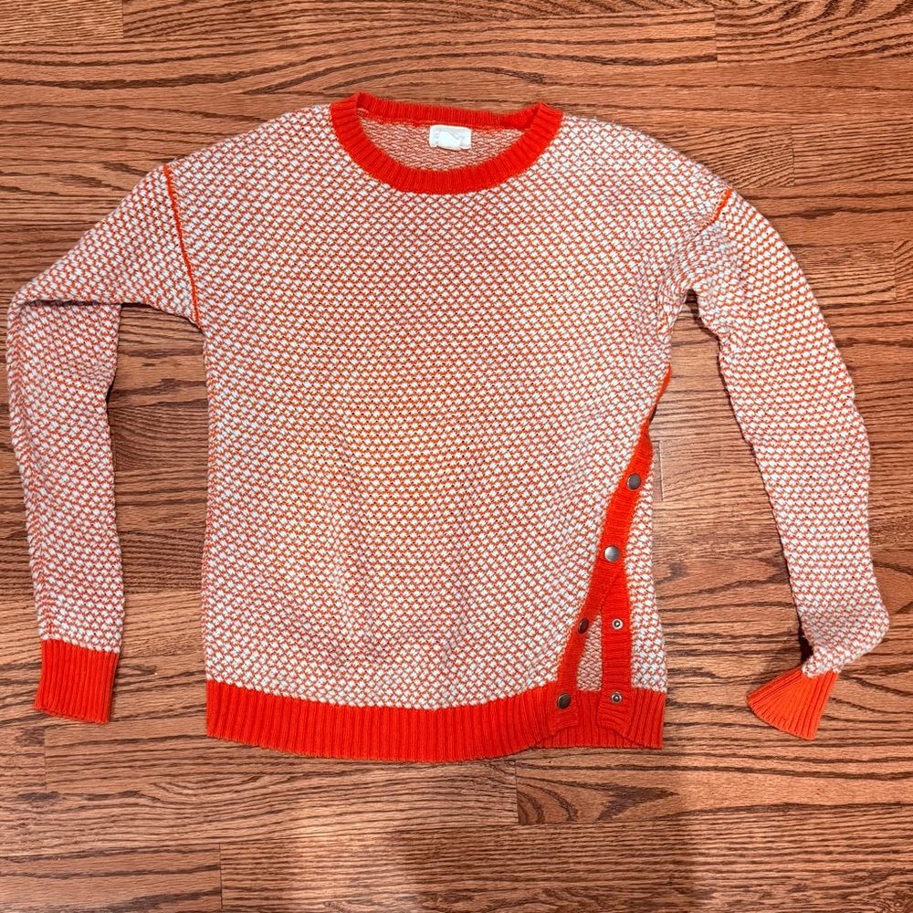 Caslon Orange and Cream Knit Sweater with Ribbed Trim